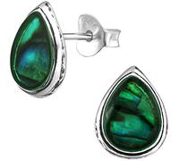 EYS JEWELRY Ohrstecker Damen Träne Tropfen 925 Sterling Silber oxidiert Abalone Paua Muschel grün Damen-Ohrringe