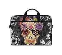 EZIOLY Laptop-Umhängetasche mit Totenkopf-Motiv, Blumen-Design, für Laptops mit 35,6 cm bis 39,1 cm (14 bis 15,4 Zoll)