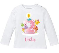 EZYshirt® Geburtstag Baby | 2. Geburtstag niedliche Tiere feiern die erste Geburtstags Party Body | T-Shirt | Pullover aus Reiner 100% Bio Baumwolle