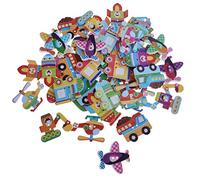 F Fityle 50 Bunte Holzknöpfe Dekoknöpfe Knöpfe Kinderknöpfe Knopfset schneidern Scrapbooking, Gemischter Transport, 32 x 25mm