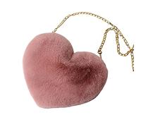 F Fityle Damen Handtasche Herz, Umhängetasche Klein Plüsch, Herz Kunstfell Handtasche, Süße Heart Bag, Herz Clutch Geldbörse für Cocktail Outdoor Karneval Reisen Alltag Festival Geschenk, Rosa