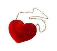 F Fityle Damen Handtasche Herz, Umhängetasche Klein Plüsch, Herz Kunstfell Handtasche, Süße Heart Bag, Herz Clutch Geldbörse für Cocktail Outdoor Karneval Reisen Alltag Festival Geschenk, Rot