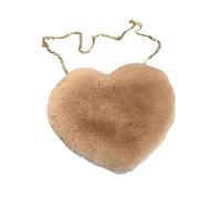 F Fityle Damen Handtasche Herz, Umhängetasche Klein Plüsch, Herz Kunstfell Handtasche, Süße Heart Bag, Herz Clutch Geldbörse für Cocktail Outdoor Karneval Reisen Alltag Festival Geschenk, Kakki