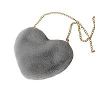 F Fityle Damen Handtasche Herz, Umhängetasche Klein Plüsch, Herz Kunstfell Handtasche, Süße Heart Bag, Herz Clutch Geldbörse für Cocktail Outdoor Karneval Reisen Alltag Festival Geschenk, Hellgrau