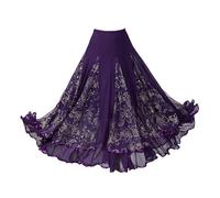 F Fityle Damen Rock Sommer Knielang, Fraun Midirock, Elastische Taille Sommerrock, A Linie Elegant Boho Sommerrock, Flamenco-Rock, Spanischer Rock, Latin Ballroom Dance Skirt, L Größe Lila