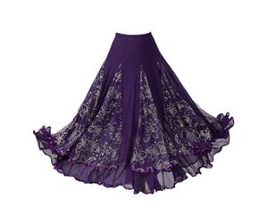 F Fityle Damen Rock Sommer Knielang, Fraun Midirock, Elastische Taille Sommerrock, A Linie Elegant Boho Sommerrock, Flamenco-Rock, Spanischer Rock, Latin Ballroom Dance Skirt, L Größe Lila