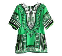 F Fityle Herren Damen Afrikanisches Dashiki Hemd, Blumendruck Große Tribal Bunte Baumwoll-Leinen-Mischung Sommerbekleidung Festival Klassische V-Ausschnitt, Grün