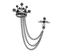 F Fityle Herren Krone Brosche mit Ketten Anstecknadel Abzeichen Hochzeit Brosche Schmuck für Krawatte Anzug Hemden Freund Vater, Schwarz