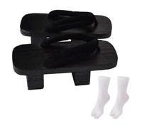 F Fityle Japanische Holzclogs, Japan-Schuhe Geta für Männer und Frauen, Flip-Flops, traditionelle Indoor-Outdoor-Schuhe, Hausschuhe, Sandalen, Reisen, Schwarz, 40