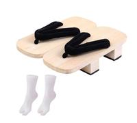 F Fityle Japanische Holzclogs, Japan-Schuhe Geta für Männer und Frauen, Flip-Flops, traditionelle Indoor-Outdoor-Schuhe, Hausschuhe, Sandalen, Reisen, Weiß, 44