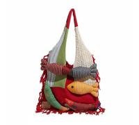 F Fityle Knitted Tote Baumwolltasche mit Patchwork-fisch Fransenrand Und Einer Umhängeschlaufe als Vielseitige Tasche für Junge Leute Einkaufen Uni-besuch Strandurlaub, Rot