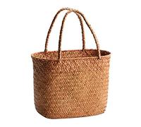 F Fityle Korbtaschen Damen Geflochten, Einkaufskorb Geflochten Strandtasche, Markttasche Geflochten, Einkaufstasche Geflochten Klein, Woven Summer Handbag für Wandern, Reisen, Einkaufen
