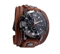 F Fityle Männer Leder Uhren, Retro Punk Armbanduhr breites PU-Lederband, Classic Herrenuhr, Armbanduhr Herren, Herren Analog Quarzuhr Sport Casual Business für Geburtstagsgeschenk - Brown