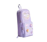 F Fityle Pencil Case Beutel Großkapazität 3 Fach Tragbarer Stiftkoffer Schreibwarener für Bürokünstler Geburtstag Reisen, Lila Und Mädchen