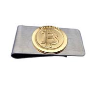 Fa.Wessel Bitcoin Geldklammer Money Clip Geldscheinklammer Geldspange Edelstahl und Teil vergoldet