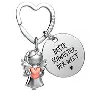 FABACH Beste Schwester Schlüsselanhänger Schutzengel Glücksbringer mit Herz und Gravur - Beste Schwester der Welt Geschenke Geschwister - Schwestern Geschenk Engel Glücksbringer