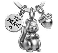 FABACH Eichhörnchen Schlüsselanhänger Skippy mit Gravur - Niedlicher Eichhörnchen Schlüsselanhänger - Eichhörnchen Glücksbringer als Motivation Geschenk für Freundin - Follow your Dreams