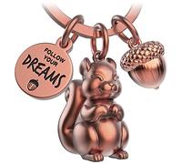 FABACH Eichhörnchen Schlüsselanhänger Skippy mit Gravur - Niedlicher Eichhörnchen Schlüsselanhänger - Eichhörnchen Glücksbringer als Motivation Geschenk für Freundin - Follow your Dreams