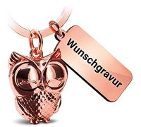 FABACH Eule Schlüsselanhänger Owly mit Wunschgravur - Schlüsselanhänger Eule mit personalisierter Gravur - Freundschaft Liebe Glücksbringer aus Metall - Eule Wunschtext individuell graviert