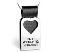 FABACH Herz Schlüsselanhänger mit Gravur aus Leder - Auto Glücksbringer Anhänger für Ihren Lieblingsmensch - Fahr vorsichtig Ich brauch dich