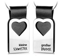 FABACH Herz Schlüsselanhänger mit Gravur aus Leder - Geschenke für Geschwister - kleine Schwester & großer Bruder