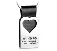 FABACH Herz Schlüsselanhänger mit Gravur aus Leder - Glücksbringer Anhänger für Ihren Lieblingsmensch - Ich liebe dich bis zum Mond und zurück