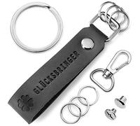FABACH Leder Schlüsselanhänger mit wechselbarem Schlüsselring in Geschenkbox - Kleeblatt Glücksbringer Schlüsselanhänger mit Gravur- - Kleiner Glücksbringer - Viel Glück - Viel Erfolg