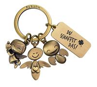 FABACH Schutzengel Schlüsselanhänger 3 Engel mit Gravur - Kleeblatt Schlüsselanhänger Glücksbringer Prüfung Viel Erfolg - Geschenk Glücksbringer Gesundheit, Führerschein - Du schaffst das