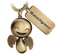 FABACH Schutzengel Schlüsselanhänger Happy mit Wunschgravur - Niedlicher Engel Anhänger aus Metall mit personalisierter Gravur - Geschenk Glücksbringer Gravur - Wunschtext individuell graviert