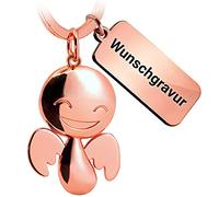 FABACH Schutzengel Schlüsselanhänger Happy mit Wunschgravur - Niedlicher Engel Anhänger aus Metall mit personalisierter Gravur - Geschenk Glücksbringer Gravur - Wunschtext individuell graviert