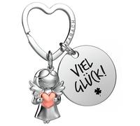 FABACH Viel Glück Schlüsselanhänger Schutzengel Glücksbringer mit Herz und Gravur - Schutzengel Kleeblatt Glücksbringer Engel Du schaffst das - Geschenke Viel Erfolg Geschenk Viel Glück