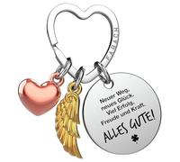 FABACH Viel Glück Schlüsselanhänger Schutzengel Glücksbringer mit Herz und Gravur - Schutzengel Kleeblatt Glücksbringer Engel Du schaffst das - Geschenke Viel Erfolg Geschenk Viel Glück