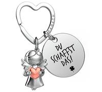 FABACH Viel Glück Schlüsselanhänger Schutzengel Glücksbringer mit Herz und Gravur - Schutzengel Kleeblatt Glücksbringer Engel Du schaffst das - Geschenke Viel Erfolg Geschenk Viel Glück