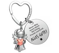 FABACH Viel Glück Schlüsselanhänger Schutzengel Glücksbringer mit Herz und Gravur - Schutzengel Kleeblatt Glücksbringer Engel Du schaffst das - Geschenke Viel Erfolg Geschenk Viel Glück