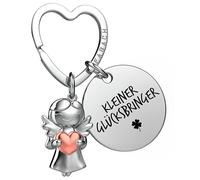 FABACH Viel Glück Schlüsselanhänger Schutzengel Glücksbringer mit Herz und Gravur - Schutzengel Kleeblatt Glücksbringer Engel Du schaffst das - Geschenke Viel Erfolg Geschenk Viel Glück