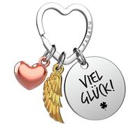FABACH Viel Glück Schlüsselanhänger Schutzengel Glücksbringer mit Herz und Gravur - Schutzengel Kleeblatt Glücksbringer Engel Du schaffst das - Geschenke Viel Erfolg Geschenk Viel Glück