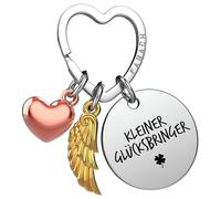FABACH Viel Glück Schlüsselanhänger Schutzengel Glücksbringer mit Herz und Gravur - Schutzengel Kleeblatt Glücksbringer Engel Du schaffst das - Geschenke Viel Erfolg Geschenk Viel Glück