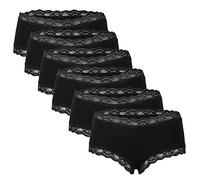 Fabio Farini 6 Stück Damen Hipster Baumwoll Unterhosen Frauen Höschen Slips Panties Unterwäsche mit Spitze Sets Pack - Hotpants Brazilian mehrpack 6X Schwarz 36