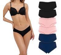 Fabio Farini - 6 Stück Damen Hipster Baumwoll Unterhosen Frauen Höschen Slips Panties Unterwäsche Spitze Sets Pack - Hotpants Brazilian mehrpack 2X Schwarz/2x Dunkelblau/2x Apricot 40