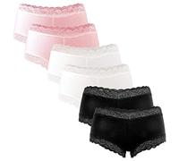 Fabio Farini - 6 Stück Damen Hipster Baumwoll Unterhosen Frauen Höschen Slips Panties Unterwäsche Spitze Sets Pack - Hotpants Brazilian mehrpack 2X Rosa/2x Weiß/2x Schwarz 36