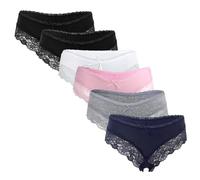 Fabio Farini - 6er Damen Unterhosen aus bequemer Baumwolle - Frauen Hipster Panty mit sexy Spitze, Slip Unterwäsche Mehrpack, Schwarz, Weiß, Rosa, Grau, Blau Multifarb Set 36