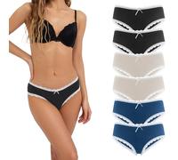 Fabio Farini 6er Pack Damen Hipster 95% Baumwolle Unterhosen Frauen | Höschen Slips Panties Unterwäsche Spitze Hotpants Brazilian