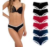 Fabio Farini 6er Pack Damen Hipster 95% Baumwolle Unterhosen Frauen | Höschen Slips Panties Unterwäsche Spitze Hotpants Brazilian