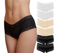 Fabio Farini - 6er Pack Damen Panties Hipster mit verführerischen Spitzendetails - Frauen Unterhosen Slips Brasil Spitze Set Unterwäsche 2X Weiß/2x Schwarz/2x Apricot 44-46