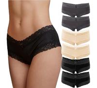 Fabio Farini - 6er Pack Damen Panties Hipster mit verführerischen Spitzendetails - Frauen Unterhosen Slips Brasil Spitze Set Unterwäsche 2X Grau/2x Beige/2x Schwarz 36-38