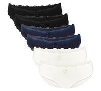 Fabio Farini - 6er Set Brazilian Slip Damen Unterhosen aus Baumwolle, Hipster Pantys mit Spitze, Unterwäsche für Frauen im Mehrpack, 2X Schwarz/2x Dunkelblau/2xWeiß XL