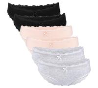 Fabio Farini - 6er Set Brazilian Slip Damen Unterhosen aus Baumwolle, Hipster Pantys mit Spitze, Unterwäsche für Frauen im Mehrpack, 2X Schwarz/2x Grau/2x Rosa XL