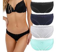 Fabio Farini - Damen Pantys Bikini-Slips 4er/6er Pack Mehrere Farben und Größen, atmungsaktive Baumwolle Mit Spitze Schwarz Blau Grau Türkis L