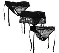 Fabio Farini verführerische Damen Strumpf-Halter Strapsgürtel Lingerie Lingerie in verschiedenen Designs und Farben 3X Schwarz 36-38