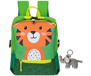 Fabrizio Rucksack Kinder Jungen Mädchen PET Recycling Kinderrucksack Katze, Tiger oder Hund Kindergartenrucksack + Elefant-Anhänger (Tiger Tom)